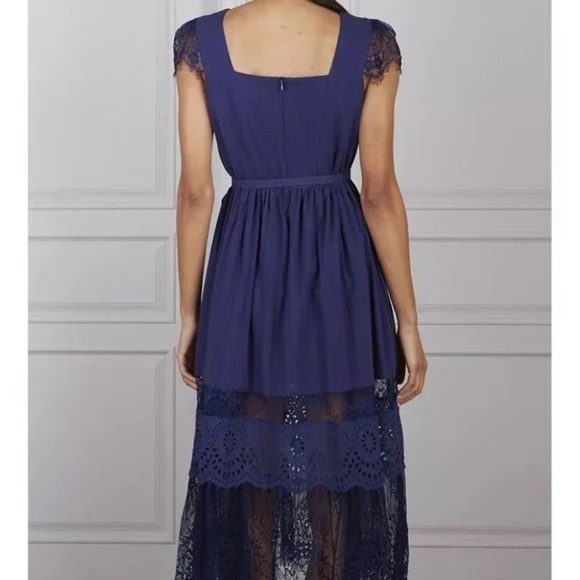Senlis New Without Tags Navy Blue Eyelash Lace Eyelet Cap Sleeve Romantic Dress - Picture 2 of 10